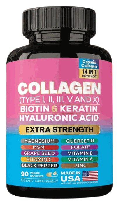 Cosmic Collagen 14-in-1 supplement bottle, original product photograph