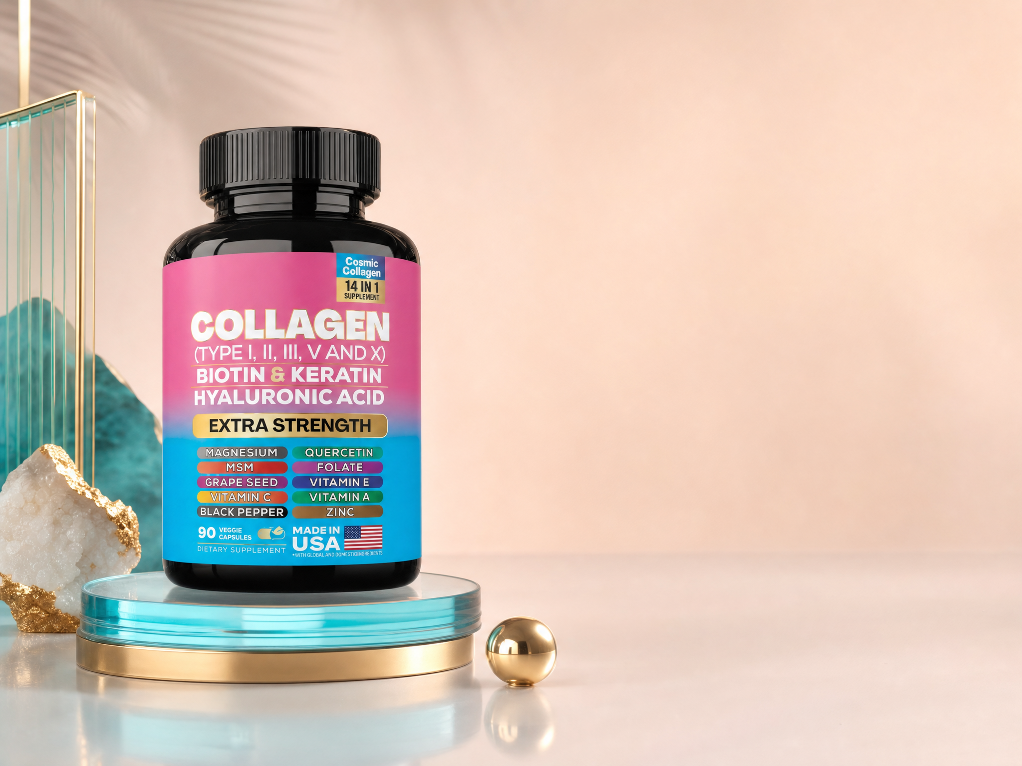 Cosmic Collagen 14-in-1 supplement formula bottle